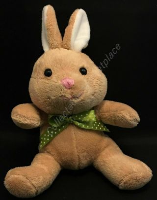 Animal Adventure 6 " Tan Brown Easter Bunny Rabbit With Green Polka Dot Bow
