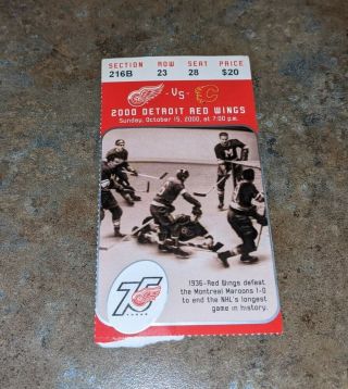2000 Detroit Red Wings Vs Calgary Flames Ticket Stub Montreal Maroons Nhl Hockey