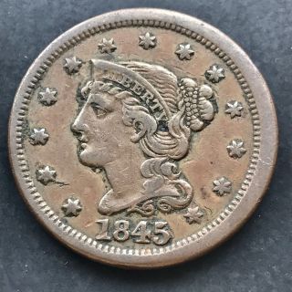 1845 Large Cent Braided Hair One Cent Error - Off Center Xf 4844