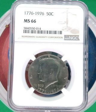 1976 P 50c Kennedy Bicentennial Half Dollar Coin Ngc Ms66 Gem Bu $135 Priceguide