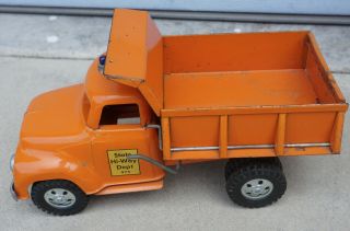 Vintage 1950s Tonka State Hi - Way Dept 975 Dump Truck Department Metal Toy Orange