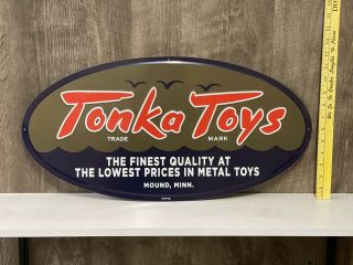 Tonka Toys Mound Mn Embossed Metal Sign Pressed Steel Old Truck Car Garage Art