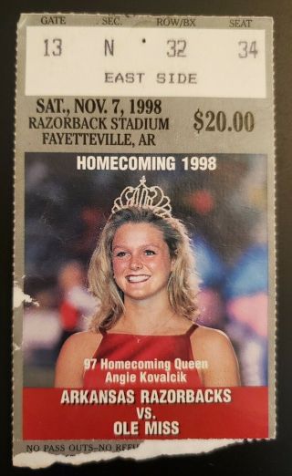 Arkansas Razorbacks Ole Miss Rebels Football Ticket Stub 11/7 1998 Houston Nutt