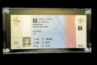 1992 Olympics Barcelona Volleyball Final Full Ticket In Lucite Holder Rare
