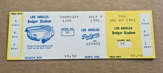 Strike Game July 9 1981 7/9/81 Dodgers Houston Astros Phantom Full Ticket
