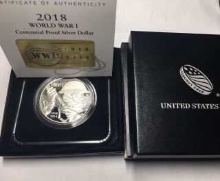 2018 - P Proof World War 1 Centennial Silver Dollar With And Cao
