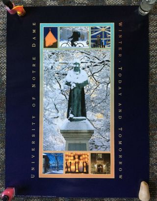 Winter At The Notre Dame University Vintage Art Poster Ex,  " Today And Tomorrow "