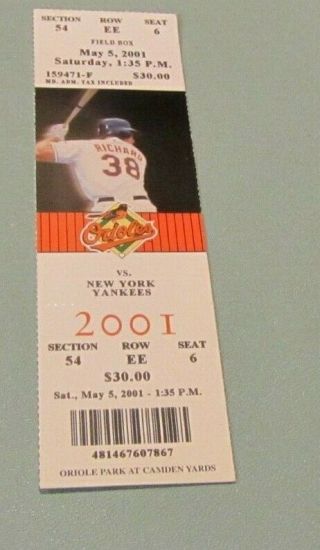 May 5 2001 Balt Orioles Ny Yankees Baseball Game Full Ticket Jeter Steals Home