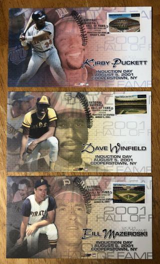 Baseball Hall Of Fame 2001 Induction First Day Cover Puckett,  Winfield,  Mazeroski