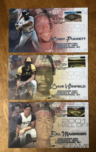 Baseball Hall of Fame 2001 Induction First Day Cover Puckett,  Winfield,  Mazeroski 2