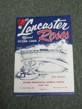 1959 Lancaster Pa Red Roses Minor League Baseball Program Scored Aug 31