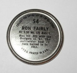1964 Topps Baseball Coin Pin 54 Ron Fairly Los Angeles Dodgers Near 2