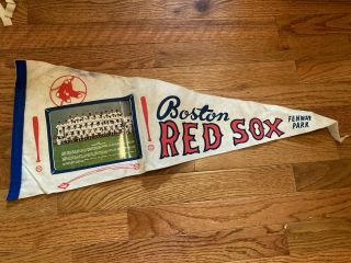 Vintage 1968 Boston Red Sox Fenway Park Pennant - Photo Of Team On Pennant - Aging