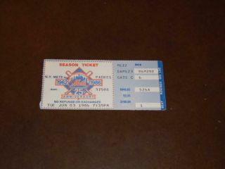 June 3 1986 York Mets World Champs Baseball Ticket Stub Vs Padres Garvey Hr