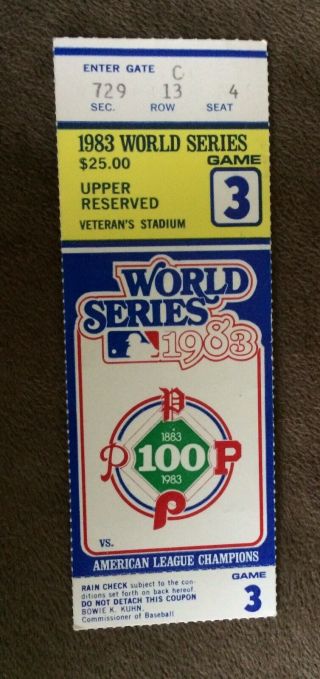 1983 Game 3 World Series Ticket Stub - Philadelphia Phillies Vs Baltimore Orioles