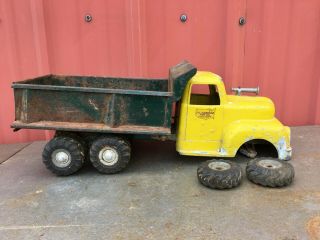 Vintage All American Toy Co Dump Truck For Restore Repair Yellow/green Barn Find