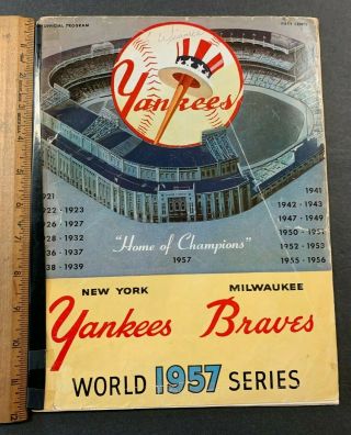 1957 York Yankees Vs Milwaukee Braves World Series Official Program Scored