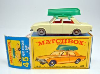 Matchbox 1 - 75 Series No.  45b Ford Corsair & Boat Htf Grey Wheels " E " Box