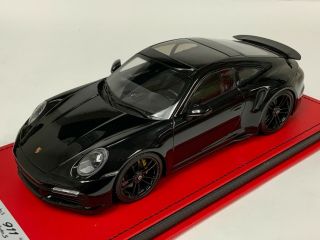 1/18 Minichamps Porsche 911 " 992 " Turbo S Black 2020 Black Wheels Leather Base