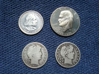 1976 S Ike,  3 Us Silver Half Dollars:1901 P &1912 P Barber,  1893 Columbian Expo