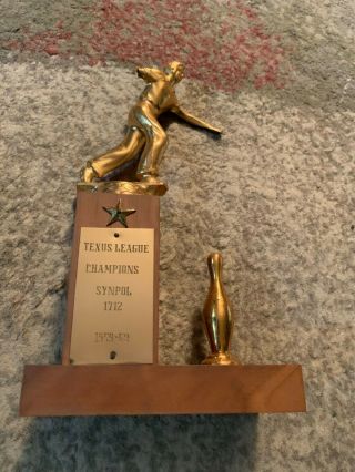 Vintage Bowling Trophy: Hardwood And Metal 1959 - 1960 Broken Arm