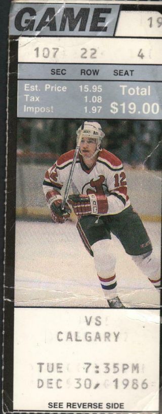 1986 - 87 Jersey Devils Vs Calgary Flames Ticket Stub 12/30/86 B Byrne Arena