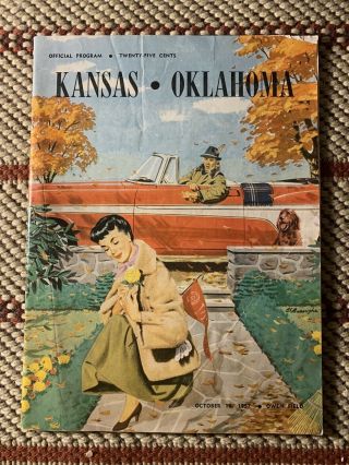 1957 Oklahoma Sooners Kansas Jayhawks Football Program Ou Norman Lawrence
