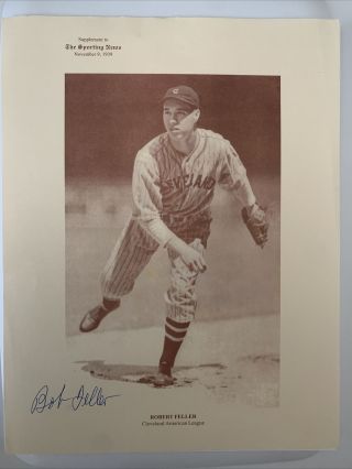Bob Feller Autograph Indians Photo Supplement To The Sporting News Nov.  9,  1939