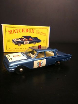 Matchbox 55 Blue Ford Fairlane Police Patrol Car In.  D Type Box Vm