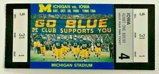 1990 Iowa Hawkeyes Vs Michigan Wolverines Football Ticket Stub
