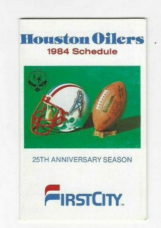 1984 Houston Oilers Pocket Schedule Sponsored By First City