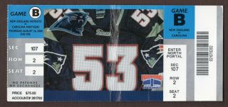 2000 England Patriots Vs Carolina Panthers - Tom Brady Rookie Year Ticket