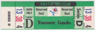 1970 Whl Vancouver Canucks Ticket Stub Vs Portland