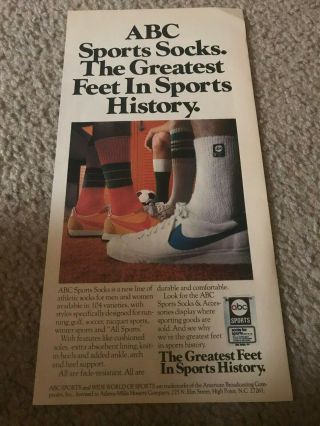 Vintage 1970s Abc Sports Socks Poster Print Ad W/ Nike Running Shoes Waffle 1979