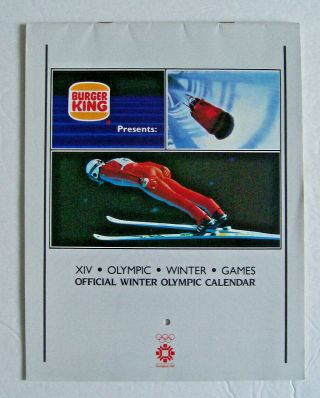 1984 Sarajevo Xiv Winter Olympics - Burger King Calendar