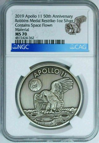 2019 Apollo 11 50th Anniv Robbins Medal 1oz Silver Ngc Ms 70 Finest Known