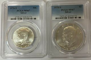 1976 - S Silver Kennedy 50c And Eisenhower $1 Pcgs Ms67 (2 Coin Set)