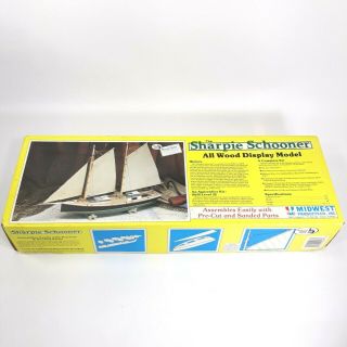 Vtg 1989 Midwest Sharpie Schooner Pre - Cut Wood 17” Model Sailboat Kit 968