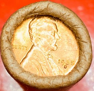 1935 - S / Circulated Tails End Obw Wrap Lincoln Wheat Penny Roll