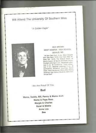 1980 Mississippi High School All - Star Program,  Bud Brown Miami Dolphins