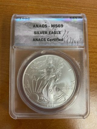 1996 American Silver Eagle - Anacs Ms69 1 Oz.  999 Silver