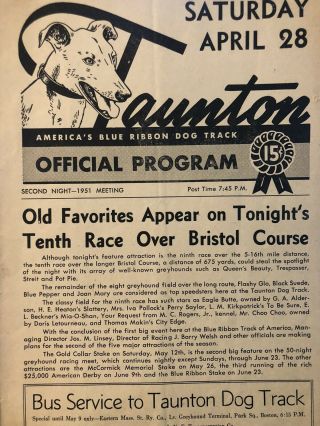 1951 Taunton Greyhound Program