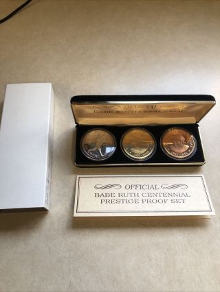 Official Babe Ruth Centennial Prestige 3 Coin Proof Set Silver & Bronze