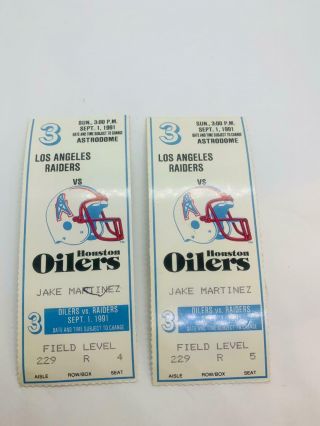 Houston Oilers Vs Raiders Ticket Stub Vintage Sept 1,  1991 Astrodome