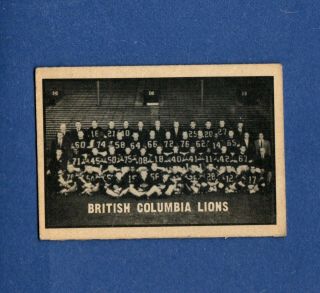 1962 Topps Cfl Football Mini Separated: 20 B.  C.  Lions Check List & Team Picture