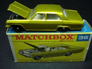 Very Rare Matchbox Lesney No 36 Opel Diplomat - Grey Motor & Rare F Box