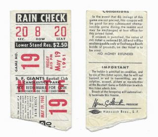 1961 San Francisco Giants Ticket Stub Vs Los Angeles Dodgers - Roseboro Hr