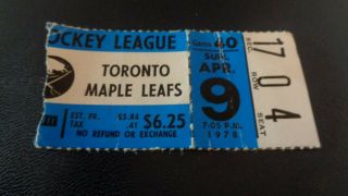 4/9/78 Toronto Maple Leafs @ Buffalo Sabres Ticket Stub - - Nhl - Vg