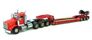Kenworth T800 8x4 Day Cab With 4 - Axle Rogers Lowboy Trailer In Red 1/50 Scale