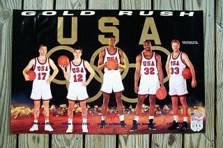 1992 Barcelona Olympics Gold Rush Usa Basketball Poster Dream Team Larry Bird